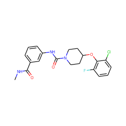 CNC(=O)c1cccc(NC(=O)N2CCC(Oc3c(F)cccc3Cl)CC2)c1 ZINC000040875922