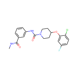 CNC(=O)c1cccc(NC(=O)N2CCC(Oc3cc(F)ccc3Cl)CC2)c1 ZINC000040893521