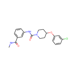 CNC(=O)c1cccc(NC(=O)N2CCC(Oc3cccc(Cl)c3)CC2)c1 ZINC000040874746