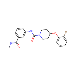 CNC(=O)c1cccc(NC(=O)N2CCC(Oc3ccccc3Br)CC2)c1 ZINC000040894400