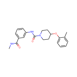 CNC(=O)c1cccc(NC(=O)N2CCC(Oc3ccccc3C)CC2)c1 ZINC000040876166