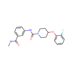 CNC(=O)c1cccc(NC(=O)N2CCC(Oc3ccccc3F)CC2)c1 ZINC000040918368