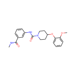 CNC(=O)c1cccc(NC(=O)N2CCC(Oc3ccccc3OC)CC2)c1 ZINC000040874737