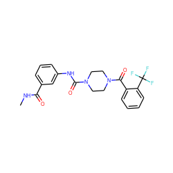 CNC(=O)c1cccc(NC(=O)N2CCN(C(=O)c3ccccc3C(F)(F)F)CC2)c1 ZINC000040915624