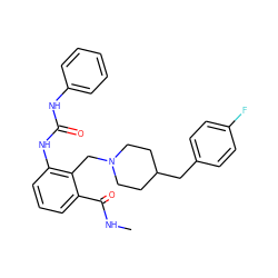 CNC(=O)c1cccc(NC(=O)Nc2ccccc2)c1CN1CCC(Cc2ccc(F)cc2)CC1 ZINC000013475865