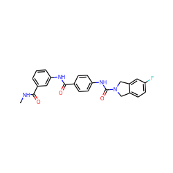 CNC(=O)c1cccc(NC(=O)c2ccc(NC(=O)N3Cc4ccc(F)cc4C3)cc2)c1 ZINC000167596622