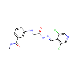 CNC(=O)c1cccc(NCC(=O)N/N=C/c2c(Cl)cncc2Cl)c1 ZINC000034893275