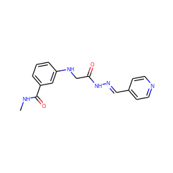 CNC(=O)c1cccc(NCC(=O)N/N=C/c2ccncc2)c1 ZINC000034893278