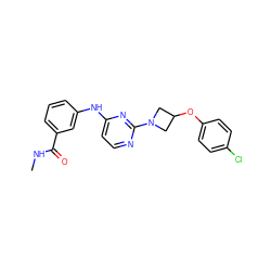 CNC(=O)c1cccc(Nc2ccnc(N3CC(Oc4ccc(Cl)cc4)C3)n2)c1 ZINC000118582893