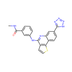 CNC(=O)c1cccc(Nc2nc3cc(-c4nnn[nH]4)ccc3c3sccc23)c1 ZINC000167712195