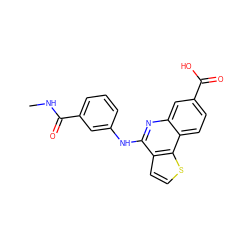 CNC(=O)c1cccc(Nc2nc3cc(C(=O)O)ccc3c3sccc23)c1 ZINC000167763596