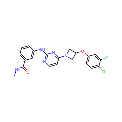 CNC(=O)c1cccc(Nc2nccc(N3CC(Oc4ccc(Cl)c(F)c4)C3)n2)c1 ZINC000118583528