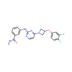 CNC(=O)c1cccc(Nc2nccc(N3CC(Oc4ccc(F)c(Cl)c4)C3)n2)c1 ZINC000118587127
