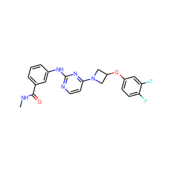 CNC(=O)c1cccc(Nc2nccc(N3CC(Oc4ccc(F)c(F)c4)C3)n2)c1 ZINC000118579031