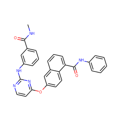 CNC(=O)c1cccc(Nc2nccc(Oc3ccc4c(C(=O)Nc5ccccc5)cccc4c3)n2)c1 ZINC000653784994