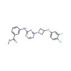 CNC(=O)c1cccc(Nc2ncnc(N3CC(Oc4ccc(Cl)c(F)c4)C3)n2)c1 ZINC000118708751