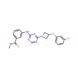 CNC(=O)c1cccc(Nc2ncnc(N3CC(Oc4cccc(Cl)c4)C3)n2)c1 ZINC000118583682