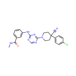 CNC(=O)c1cccc(Nc2ncnc(N3CCC(C#N)(c4ccc(Cl)cc4)CC3)n2)c1 ZINC001772581549