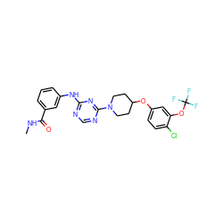 CNC(=O)c1cccc(Nc2ncnc(N3CCC(Oc4ccc(Cl)c(OC(F)(F)F)c4)CC3)n2)c1 ZINC001772616082