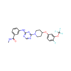 CNC(=O)c1cccc(Nc2ncnc(N3CCC(Oc4ccc(F)c(OC(F)(F)F)c4)CC3)n2)c1 ZINC001772579870