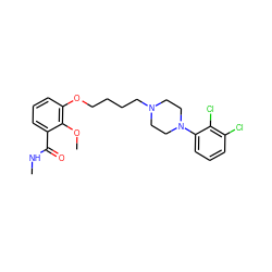 CNC(=O)c1cccc(OCCCCN2CCN(c3cccc(Cl)c3Cl)CC2)c1OC ZINC000653859701