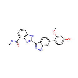 CNC(=O)c1cccc2[nH]c(-c3n[nH]c4cc(-c5ccc(O)cc5OC)ccc34)nc12 ZINC000166922797