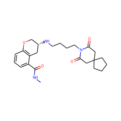 CNC(=O)c1cccc2c1C[C@@H](NCCCCN1C(=O)CC3(CCCC3)CC1=O)CO2 ZINC000013809330