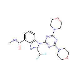 CNC(=O)c1cccc2c1nc(C(F)F)n2-c1nc(N2CCOCC2)nc(N2CCOCC2)n1 ZINC000073129306