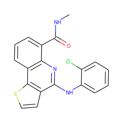 CNC(=O)c1cccc2c1nc(Nc1ccccc1Cl)c1ccsc12 ZINC000084634549