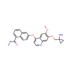 CNC(=O)c1cccc2cc(Oc3ccnc4cc(OCC5(N)CC5)c(OC)cc34)ccc12 ZINC000077024213