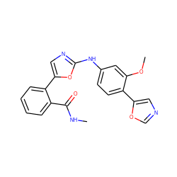 CNC(=O)c1ccccc1-c1cnc(Nc2ccc(-c3cnco3)c(OC)c2)o1 ZINC000000588648