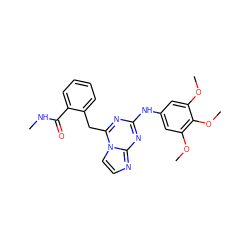 CNC(=O)c1ccccc1Cc1nc(Nc2cc(OC)c(OC)c(OC)c2)nc2nccn12 ZINC000299863788