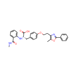 CNC(=O)c1ccccc1N[C@@H](Cc1ccc(OCCc2nc(-c3ccccc3)oc2C)cc1)C(=O)O ZINC000012358135