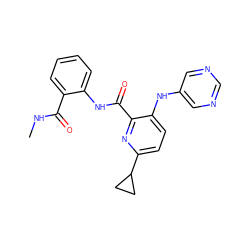 CNC(=O)c1ccccc1NC(=O)c1nc(C2CC2)ccc1Nc1cncnc1 ZINC000169701682