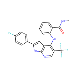 CNC(=O)c1ccccc1Nc1c(C(F)(F)F)cnc2[nH]c(-c3ccc(F)cc3)cc12 ZINC000095596624