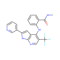 CNC(=O)c1ccccc1Nc1c(C(F)(F)F)cnc2[nH]c(-c3cccnc3)cc12 ZINC000095597959