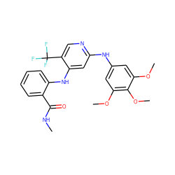 CNC(=O)c1ccccc1Nc1cc(Nc2cc(OC)c(OC)c(OC)c2)ncc1C(F)(F)F ZINC000169330384