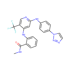 CNC(=O)c1ccccc1Nc1cc(Nc2ccc(-n3ccnn3)cc2)ncc1C(F)(F)F ZINC000169330381