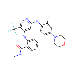 CNC(=O)c1ccccc1Nc1cc(Nc2ccc(N3CCOCC3)cc2F)ncc1C(F)(F)F ZINC000115618409