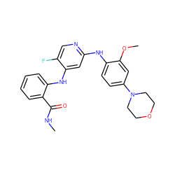 CNC(=O)c1ccccc1Nc1cc(Nc2ccc(N3CCOCC3)cc2OC)ncc1F ZINC000115620271