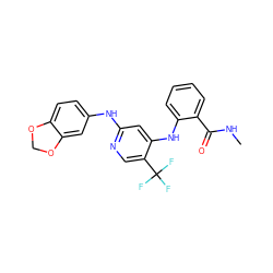 CNC(=O)c1ccccc1Nc1cc(Nc2ccc3c(c2)OCO3)ncc1C(F)(F)F ZINC000115618202