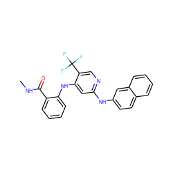 CNC(=O)c1ccccc1Nc1cc(Nc2ccc3ccccc3c2)ncc1C(F)(F)F ZINC000169330383