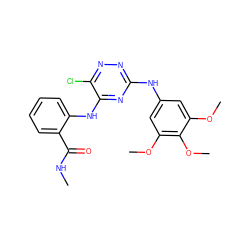 CNC(=O)c1ccccc1Nc1nc(Nc2cc(OC)c(OC)c(OC)c2)nnc1Cl ZINC001772631641