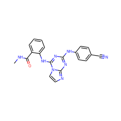 CNC(=O)c1ccccc1Nc1nc(Nc2ccc(C#N)cc2)nc2nccn12 ZINC000299862864