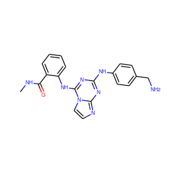 CNC(=O)c1ccccc1Nc1nc(Nc2ccc(CN)cc2)nc2nccn12 ZINC000299865869