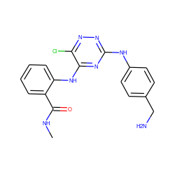 CNC(=O)c1ccccc1Nc1nc(Nc2ccc(CN)cc2)nnc1Cl ZINC001772622626