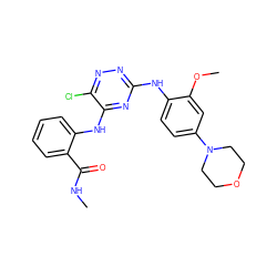 CNC(=O)c1ccccc1Nc1nc(Nc2ccc(N3CCOCC3)cc2OC)nnc1Cl ZINC001772650887