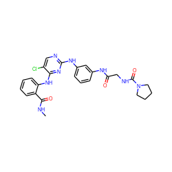 CNC(=O)c1ccccc1Nc1nc(Nc2cccc(NC(=O)CNC(=O)N3CCCC3)c2)ncc1Cl ZINC000299840816