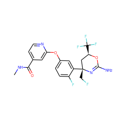 CNC(=O)c1ccnc(Oc2ccc(F)c([C@]3(CF)C[C@@H](C(F)(F)F)OC(N)=N3)c2)c1 ZINC000223546249