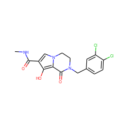 CNC(=O)c1cn2c(c1O)C(=O)N(Cc1ccc(Cl)c(Cl)c1)CC2 ZINC000101097179